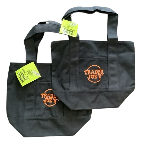 Trader Joe’s Halloween Mini Tote Trick Or Treat Bag Set Of Two Black With Orange - Picture 1 of 4